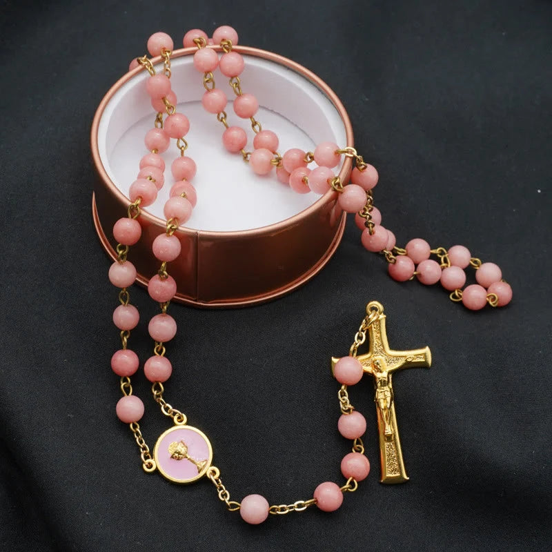 Oryginalny ręcznie robiony różaniec z czerwonego chalcedonu ziarnistego