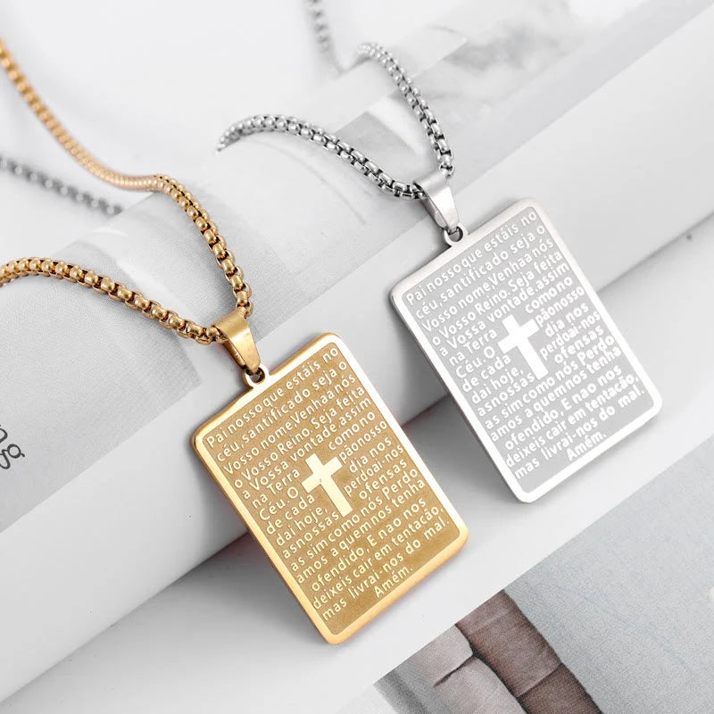 Klasyczny naszyjnik z wisiorkiem w kształcie krzyża z modlitwą Pańską
