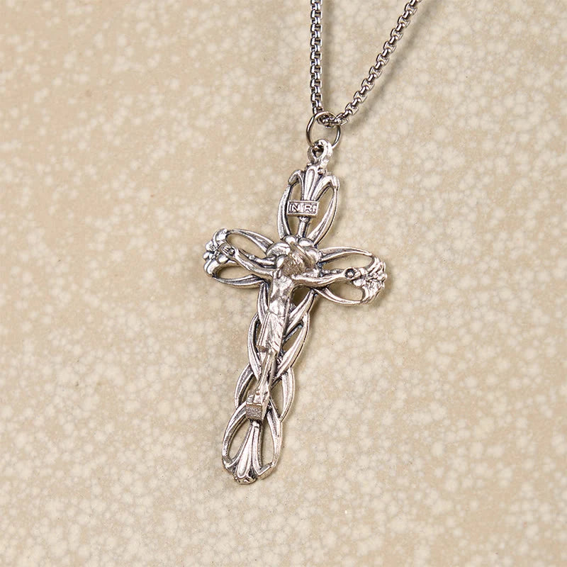 Retro Wzór Ekskluzywny Naszyjnik z Wisiorkiem Amuletem Krucyfiksu Jezusa