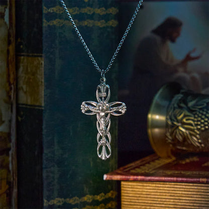 Retro Wzór Ekskluzywny Naszyjnik z Wisiorkiem Amuletem Krucyfiksu Jezusa