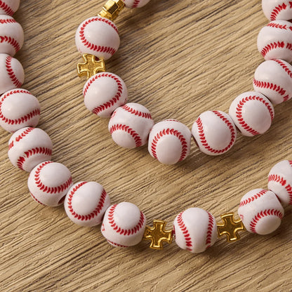 Błogosławiony miniaturowy różaniec z koralików baseballowych ze złotym kielichem i krucyfiksem: Połącz wiarę i sport