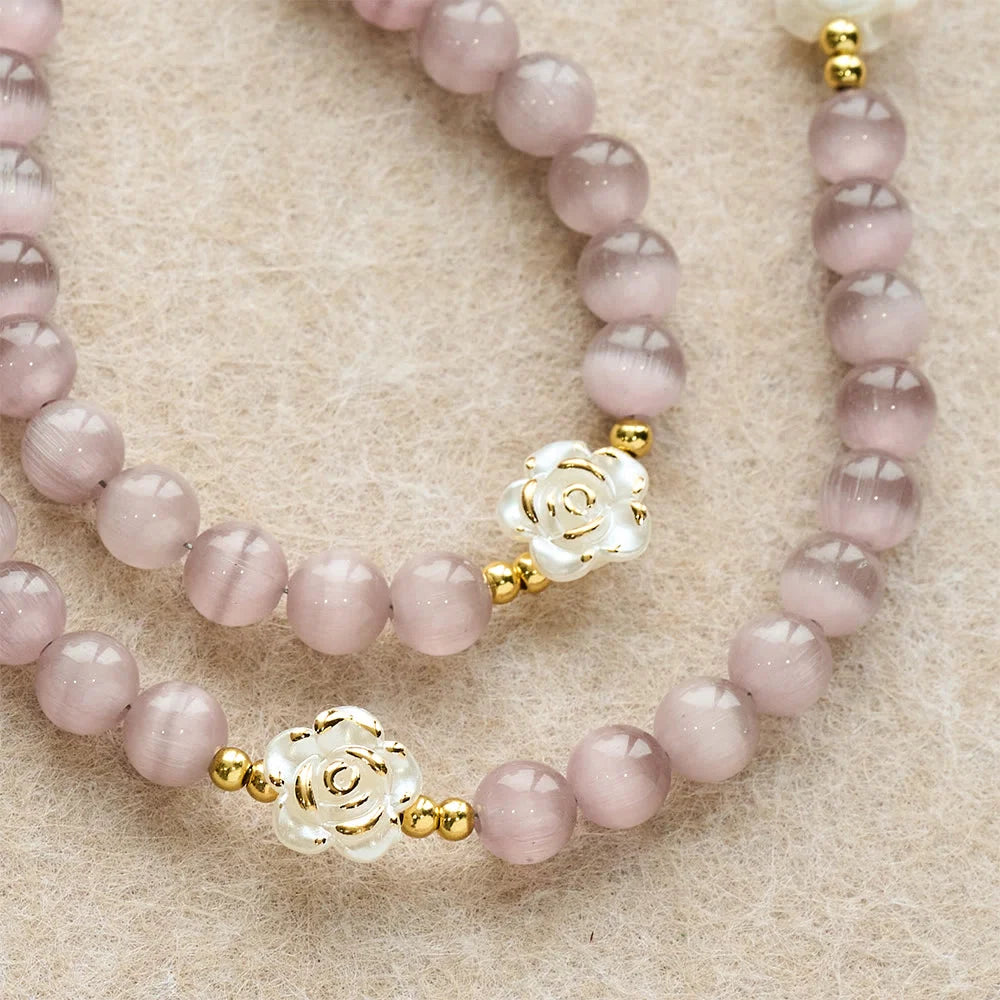 Różaniec Cat's Eye & Rose w kolorze lawendowym i różowym: centralna ozdoba Matki Boskiej do łagodnej modlitwy