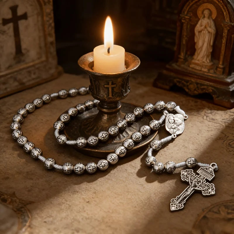 Centrum Świętej Rodziny Różaniec z krucyfiksem i koralikami z grawerunkiem krzyża: Symbol świętego
