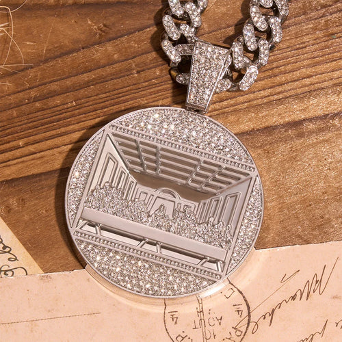 Iced Ostatnia Wieczerza Wytłoczony okrągły medalion Kubański łańcuch: Symbol Świętej Niebiańskiej Wspólnoty
