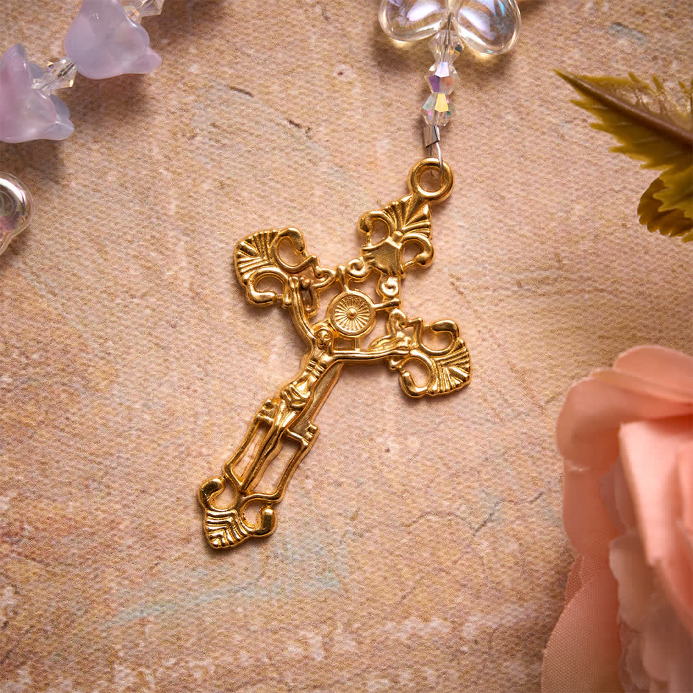 Gradient Iridescent Lily of the Valley Glass Rosary With Butterfly Charms: Emblem of Gentle Heavenly Blessings