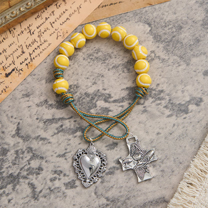 Baseball Bead Pocket Rosary with Sacred Heart & Eucharist Cross