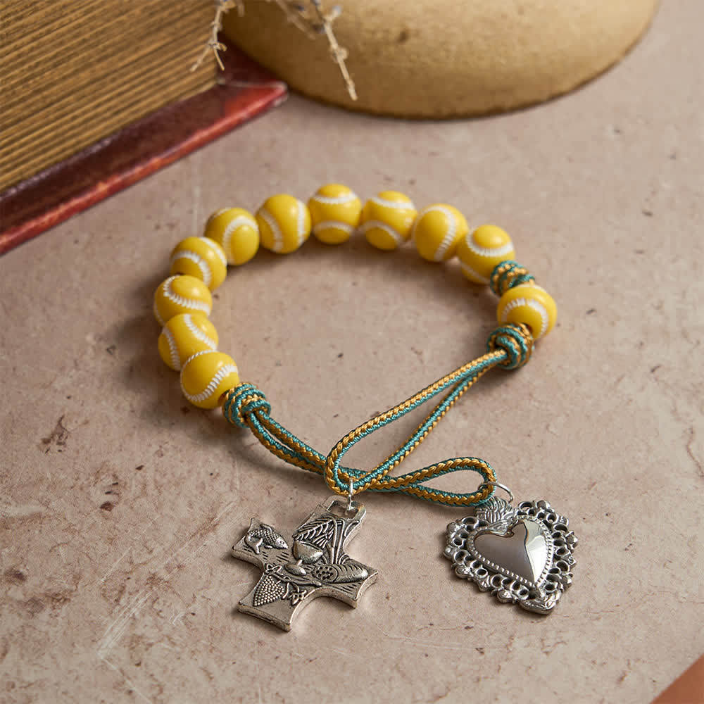 Baseball Bead Pocket Rosary with Sacred Heart & Eucharist Cross